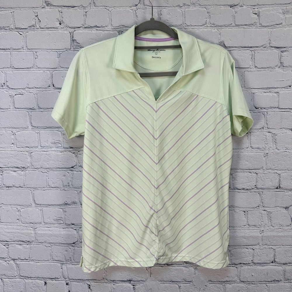 Tommy Armour Women's Dri-Logic V-Neck Collared Golf Top Polo, Size Large, Celery
